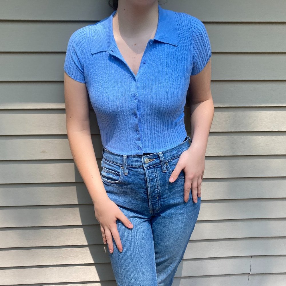 Cropped Blue Sweater Shirt XS